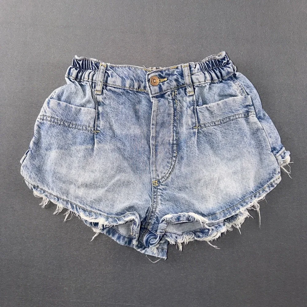 We The Free People Lyocell Denim Shorts Light Wash Paperbag Waist XS OB1480256